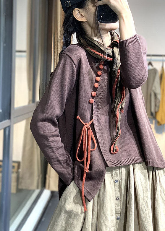 Women's Sweater Chocolate O-Neck Knit - 1