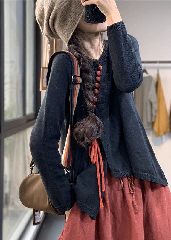 Women's Sweater Chocolate O-Neck Knit - 2