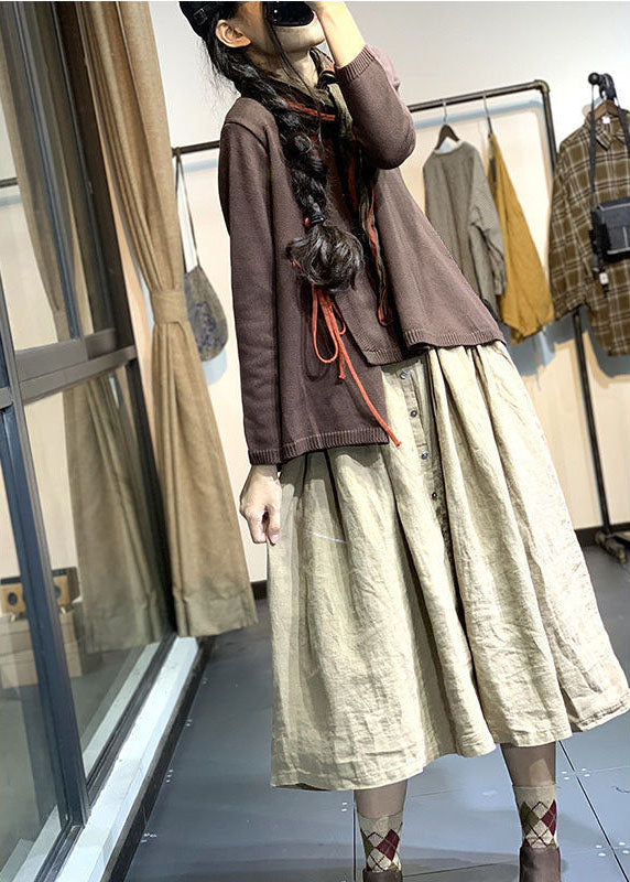 Women's Sweater Chocolate O-Neck Knit - 4