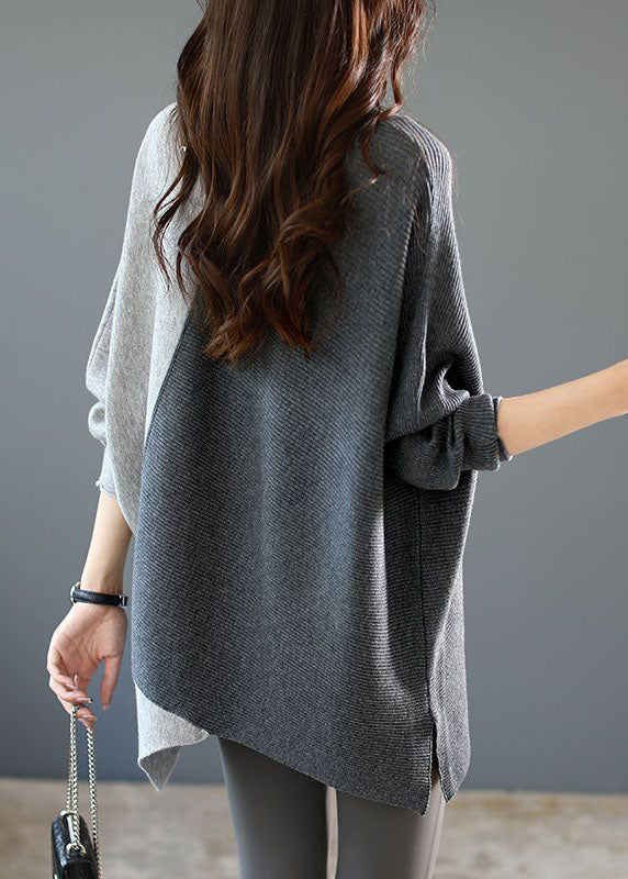 Women's Knit Shirt Grey Asymmetrical Patchwork - 3