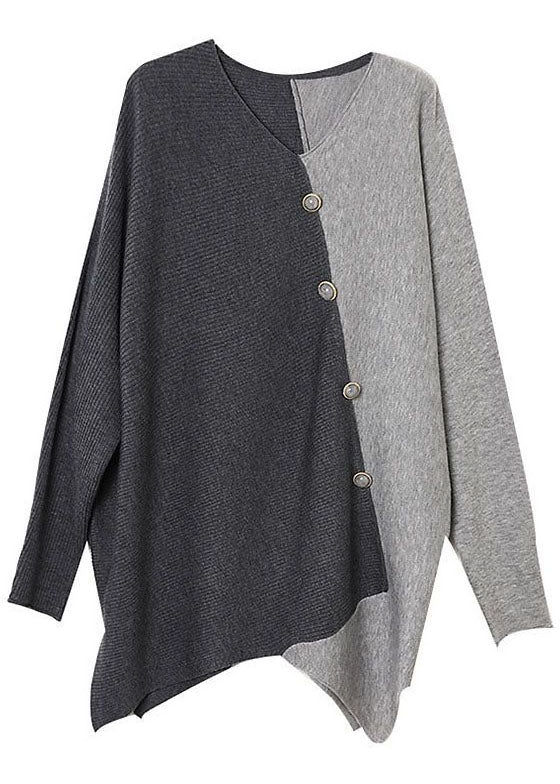 Women's Knit Shirt Grey Asymmetrical Patchwork - 5