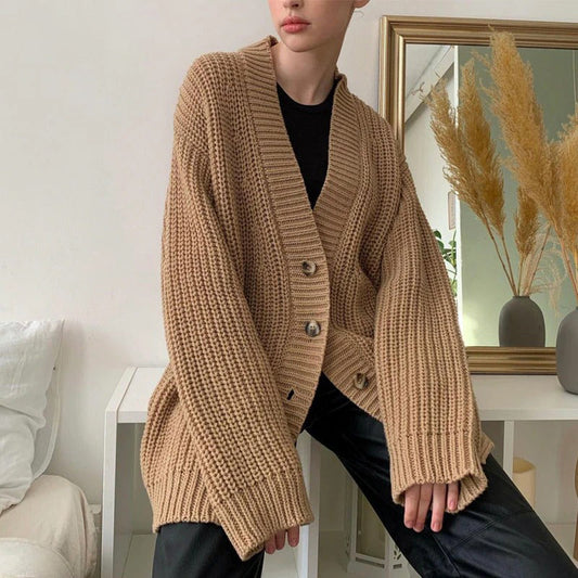 Casual Oversized Knitted V-neck Cardigan Sweaters 1