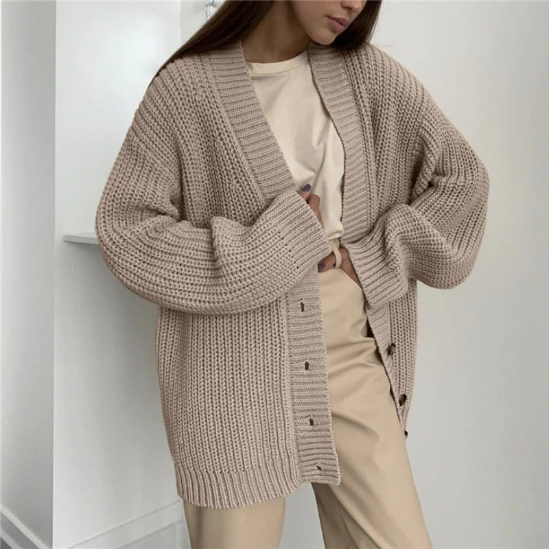 Casual Oversized Knitted V-neck Cardigan Sweaters 2