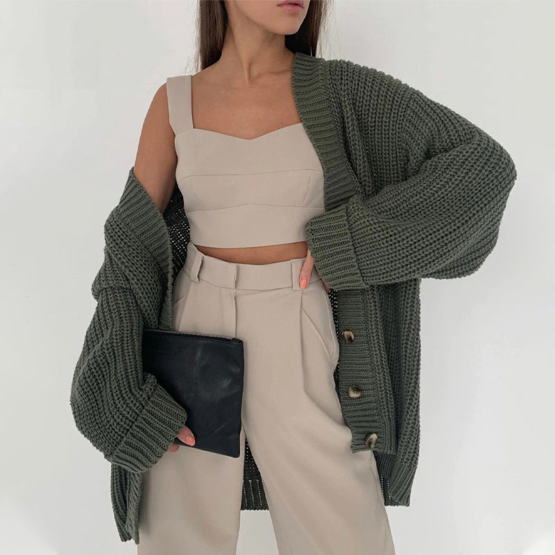 Casual Oversized Knitted V-neck Cardigan Sweaters 4