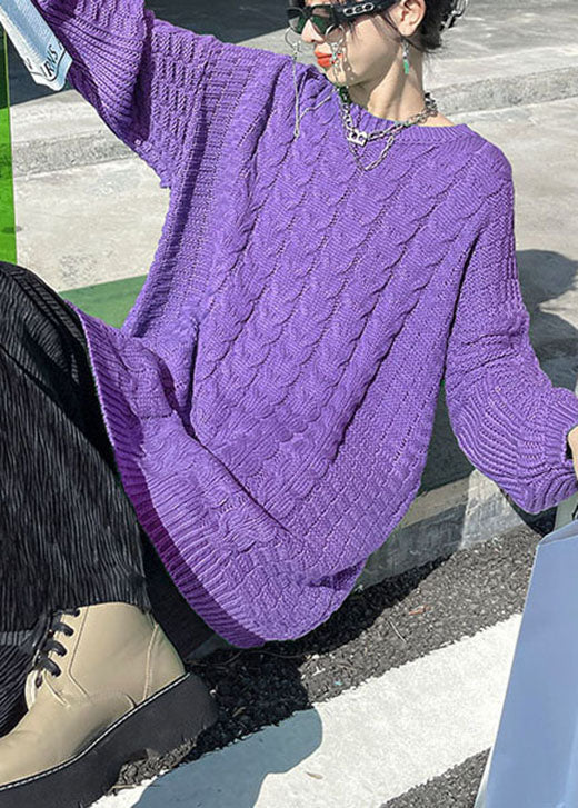 Women's Sweater Purple Knit Loose Fit - 3