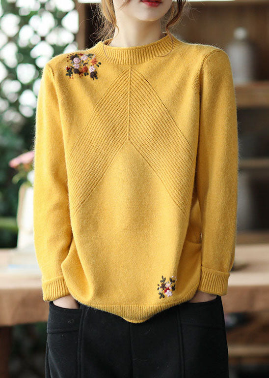 Women's Sweater Yellow Floral Knit - 3