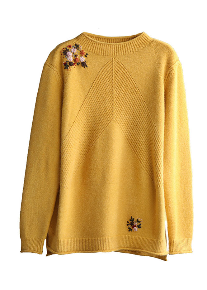 Women's Sweater Yellow Floral Knit - 5