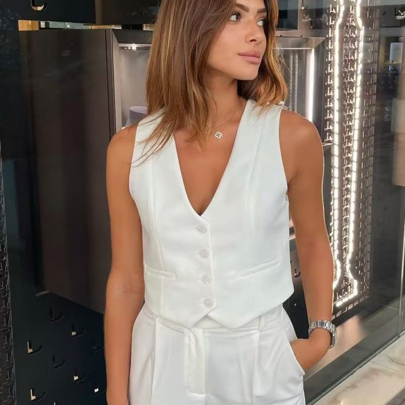 Chic Deep V-neck Sleeveless Vest Fashion for Women 1