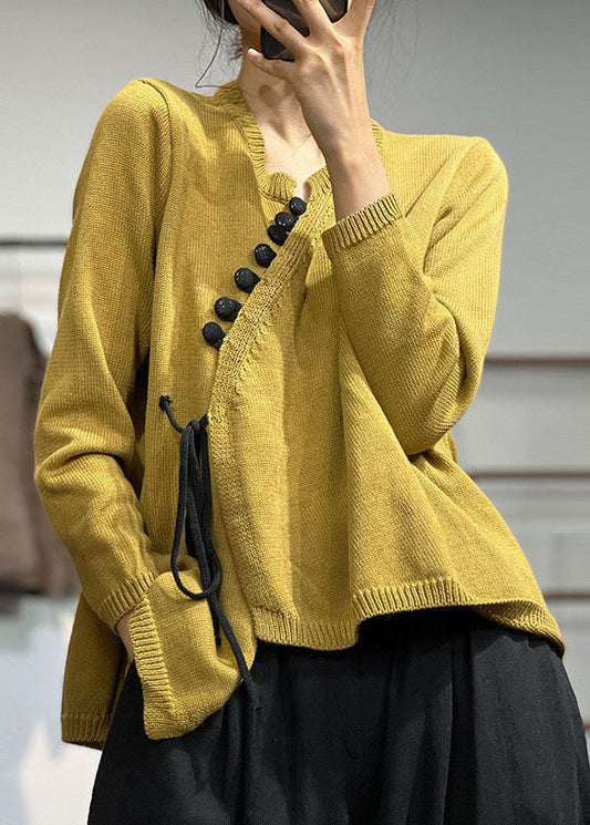Women's Knit Sweater Yellow Asymmetrical Design Size XL - 1
