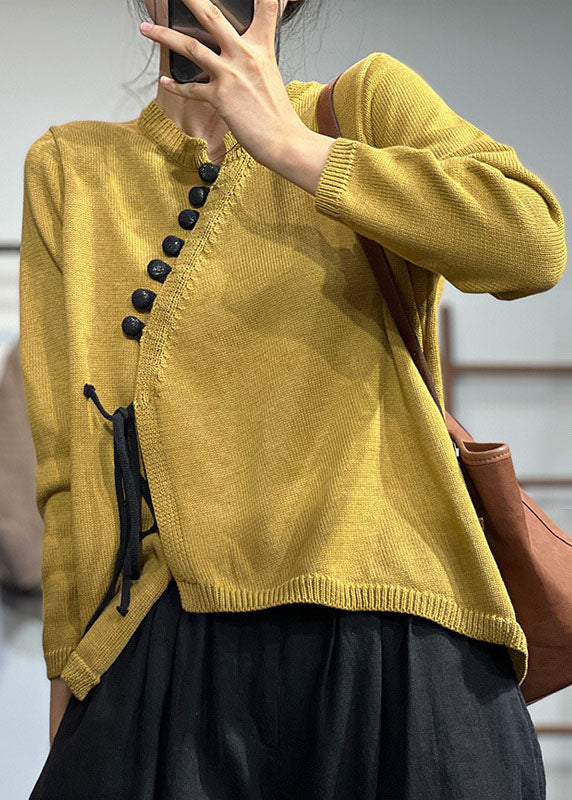 Women's Knit Sweater Yellow Asymmetrical Design Size XL - 2