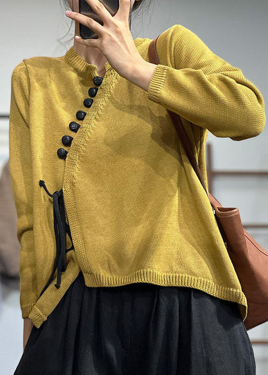 Women's Knit Sweater Yellow Asymmetrical Design Size XL - 2