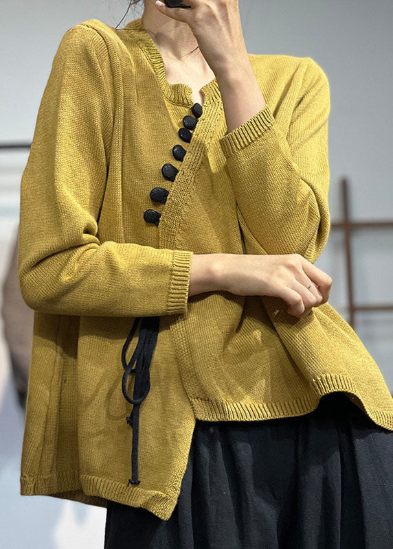 Women's Knit Sweater Yellow Asymmetrical Design Size XL - 3