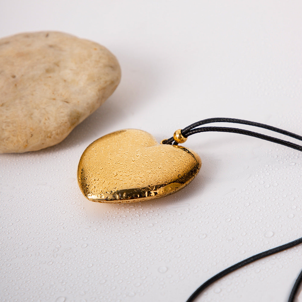 Chunky Gold Heart Pendant Necklace with Black Rope – Hypoallergenic and Waterproof Statement Jewelry for Women 2