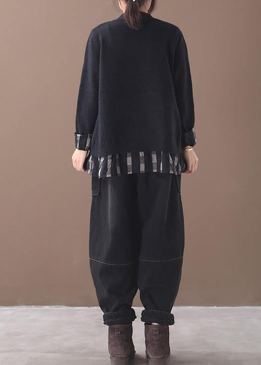 Women's Oversized Sweater Black Cotton Blend - 4