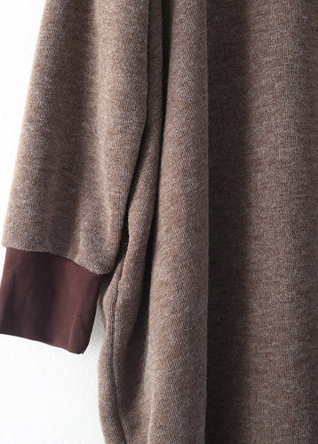 Women's Plus Size Sweater Dress Brown Loose Fit Cotton - 5