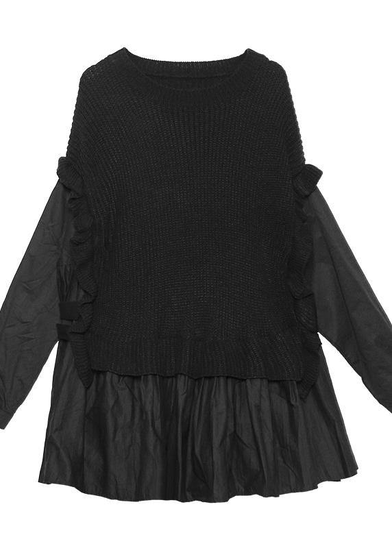 Women's Sweat Top Brown Knit O Neck - 5