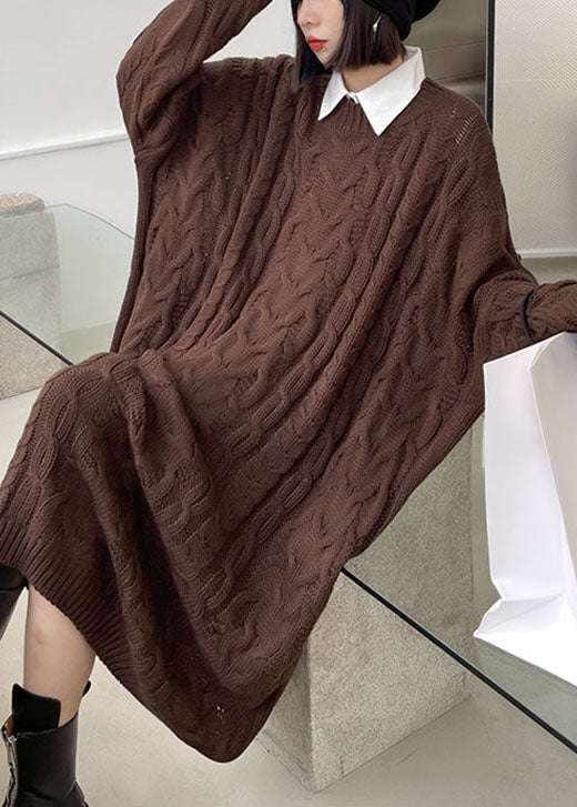 Women's Sweater Dress Coffee Knit Casual - 1