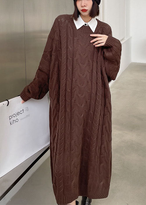 Women's Sweater Dress Coffee Knit Casual - 3