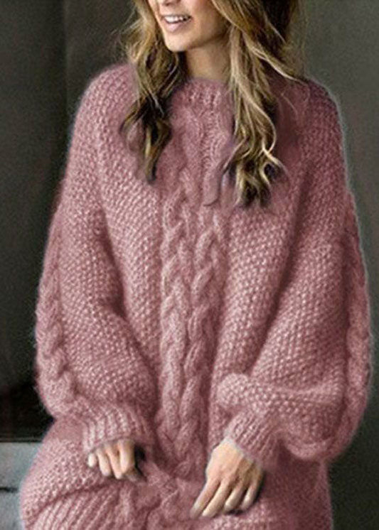 Women's Sweater Dress Pink Knit Plus Size Comfort - 1