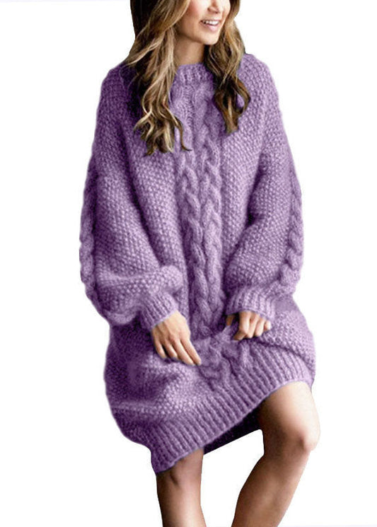 Women's Sweater Dress Pink Knit Plus Size Comfort - 2