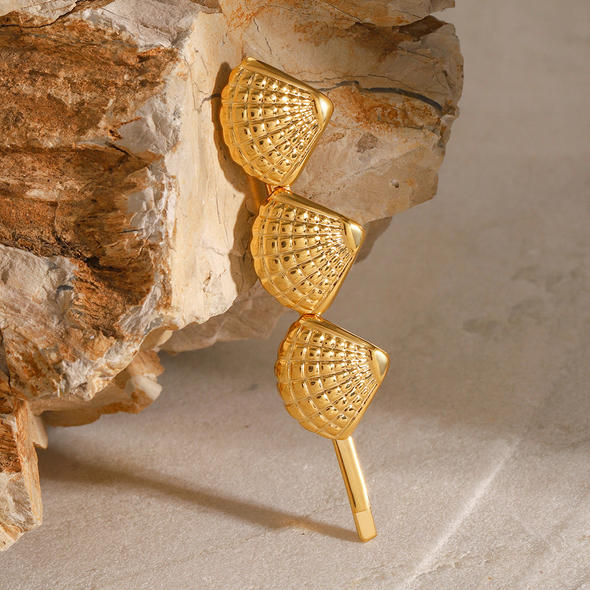 Coastal Seashells Gold French Hair Pin – Hypoallergenic, Waterproof, and Eco-Friendly 2