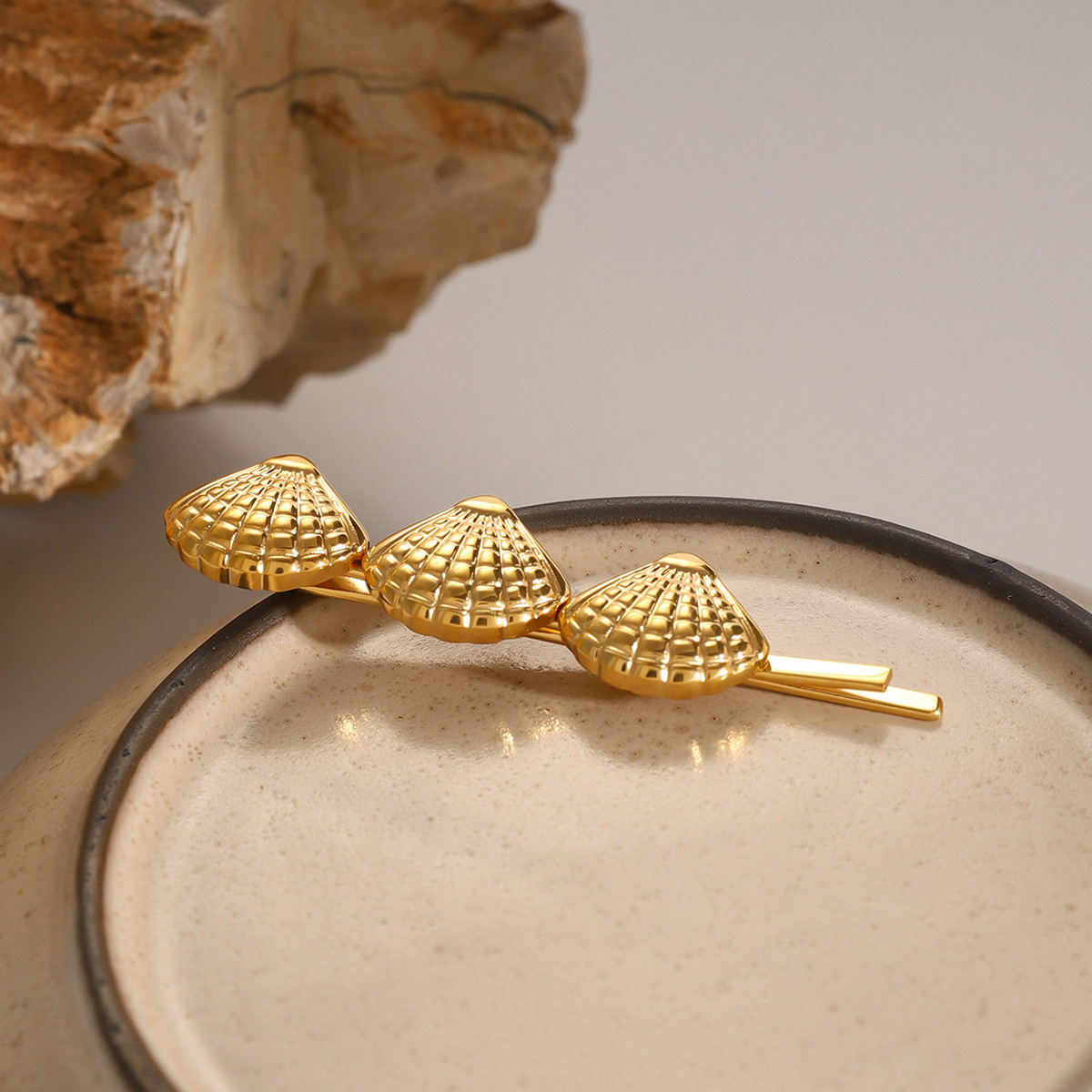 Coastal Seashells Gold French Hair Pin – Hypoallergenic, Waterproof, and Eco-Friendly 3