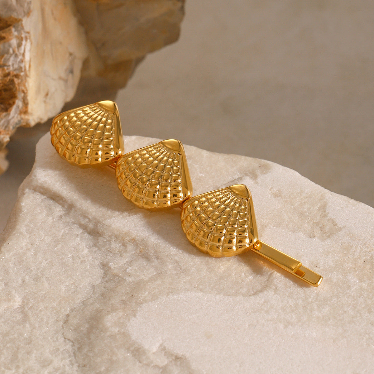 Coastal Seashells Gold French Hair Pin – Hypoallergenic, Waterproof, and Eco-Friendly 4