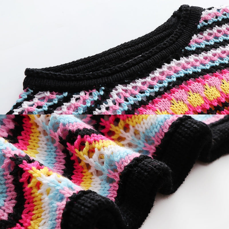 Colorful Loose-Fitting Knitted Flare Sleeve Crochet Hollow Out Pullover Sweaters 3