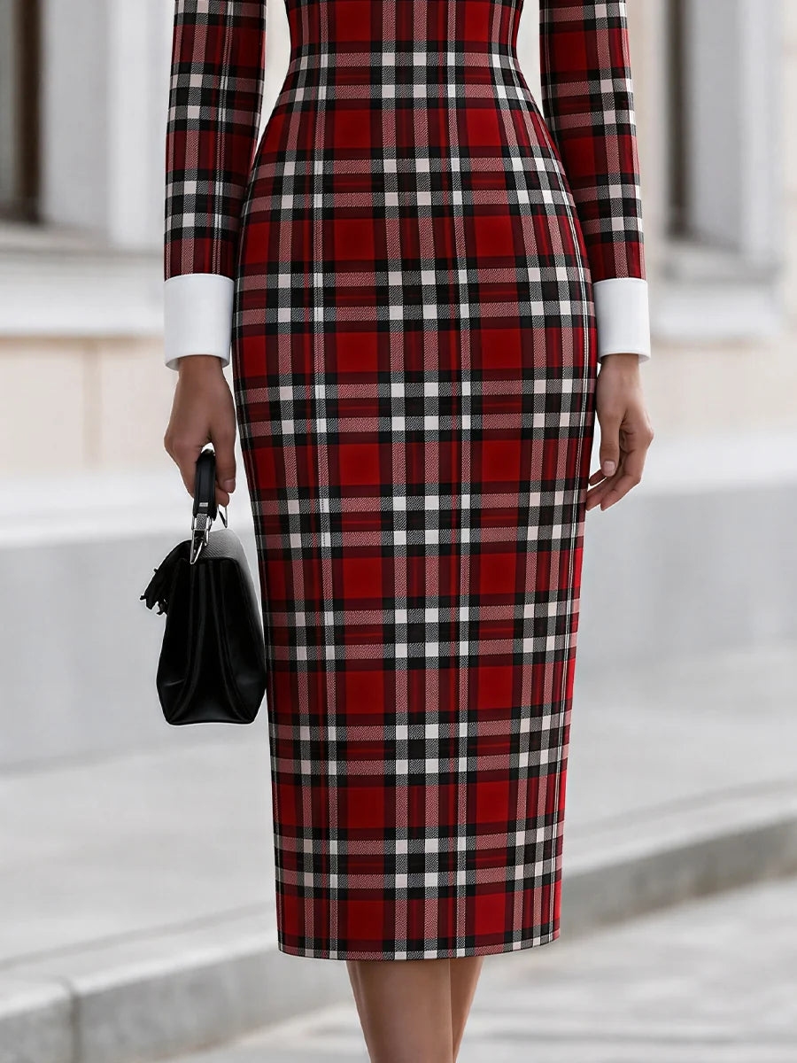 Women's Tartan Midi Dress with Contrast Collar in available colours – product view 7 | Hensley London