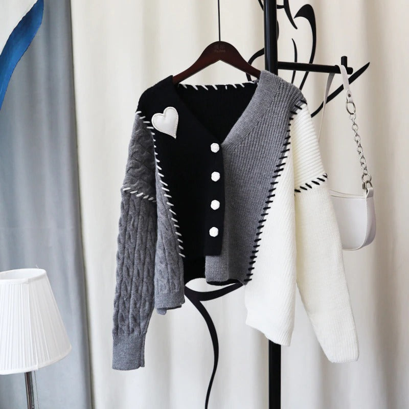 Cozy Love Heart Patchwork Design Knitted Cardigan Sweaters 6