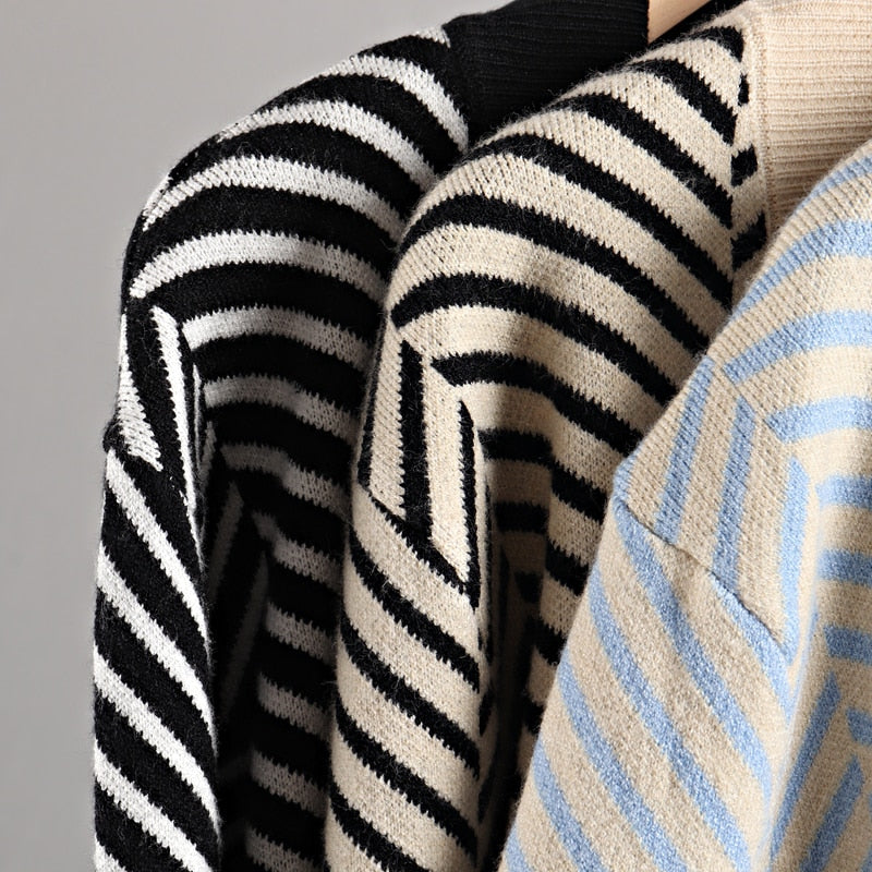 Cozy Stripe Standard Collar Cardigan 2