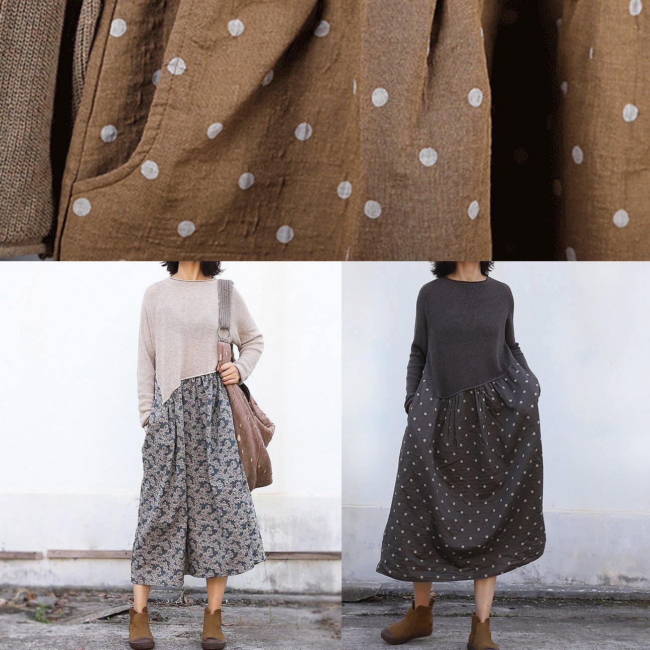 Women's Tunic Sweater Brown Cotton Linen Blend - 5