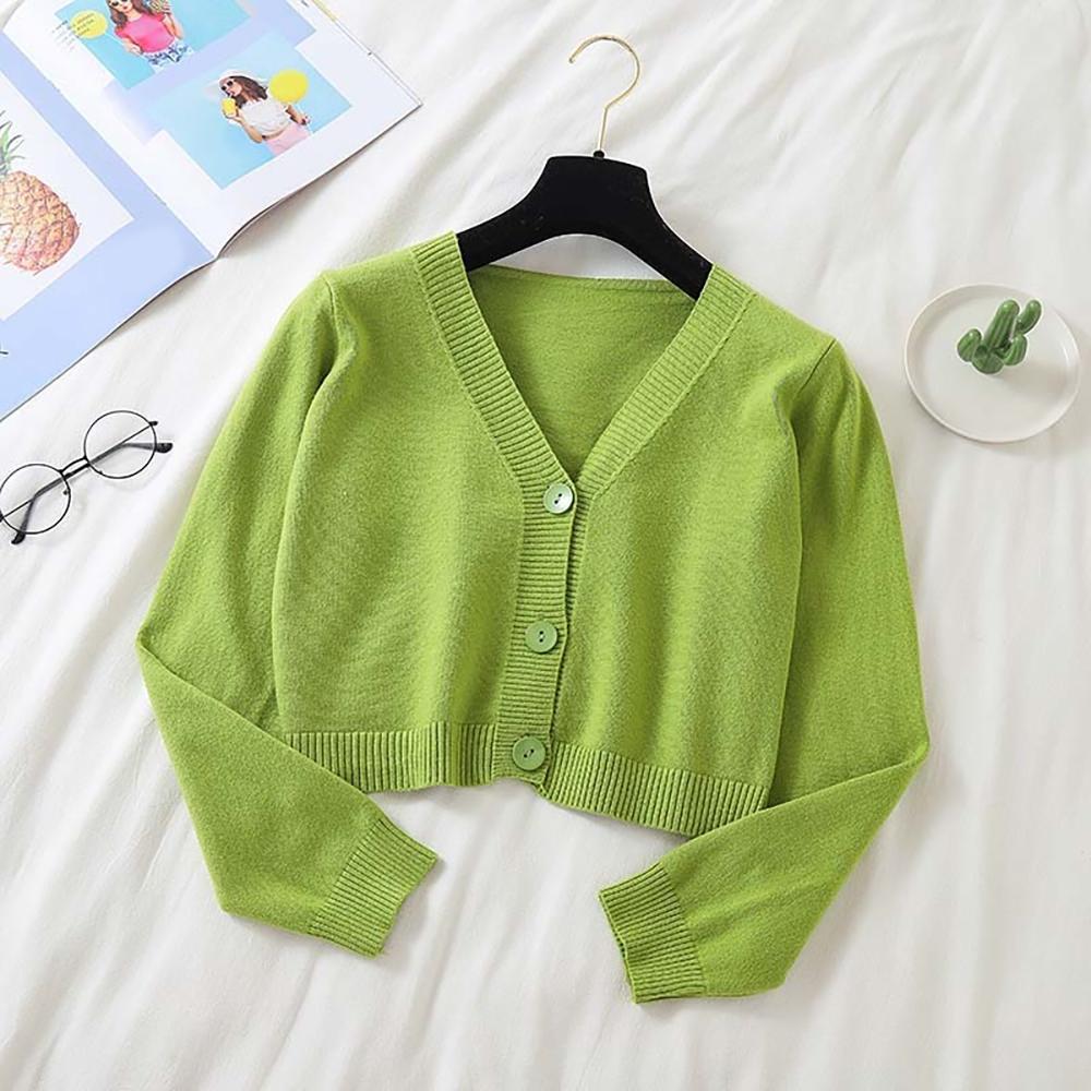 Cropped Dainty Colored Knitted Cardigan Sweater 0