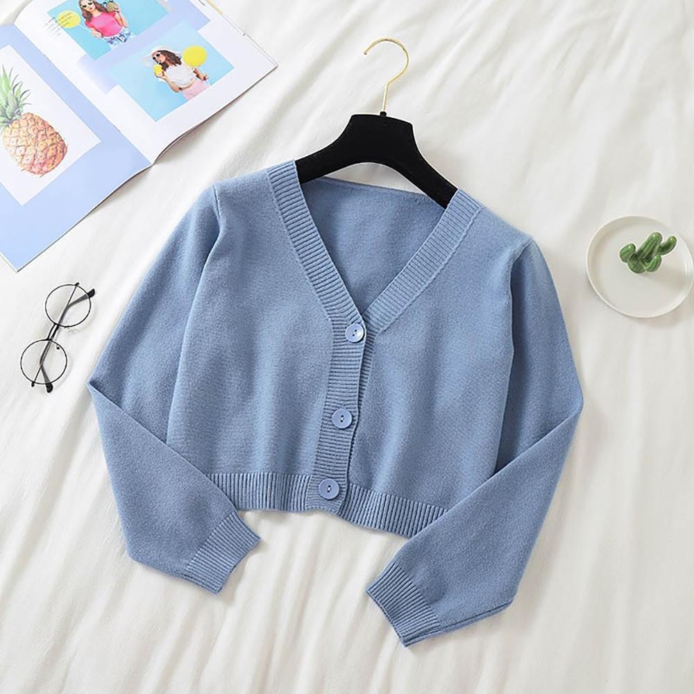 Cropped Dainty Colored Knitted Cardigan Sweater 11