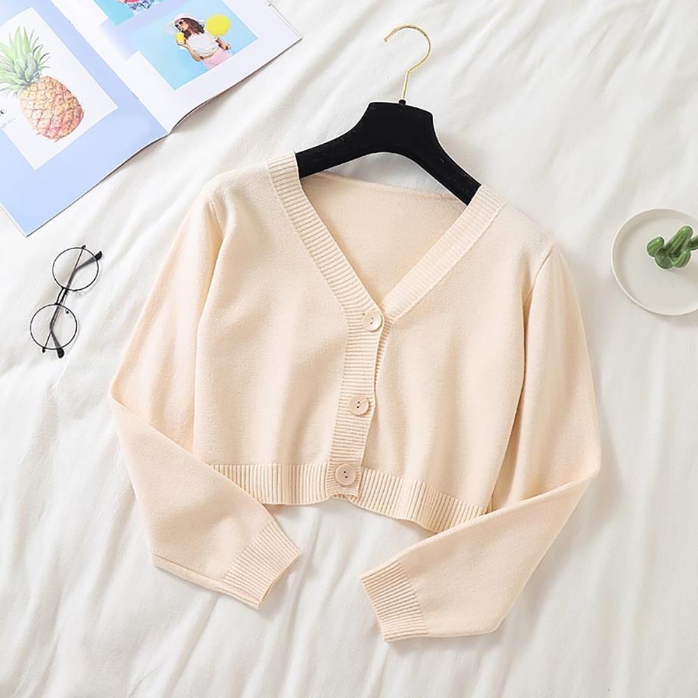 Cropped Dainty Colored Knitted Cardigan Sweater 8