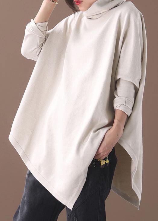 Women's Blouse Beige Cotton High Neck Asymmetric Hem - 1