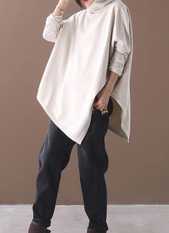 Women's Blouse Beige Cotton High Neck Asymmetric Hem - 2
