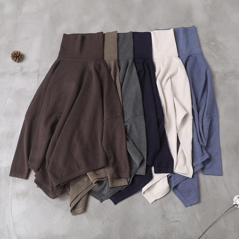 Women's Blouse Beige Cotton High Neck Asymmetric Hem - 5