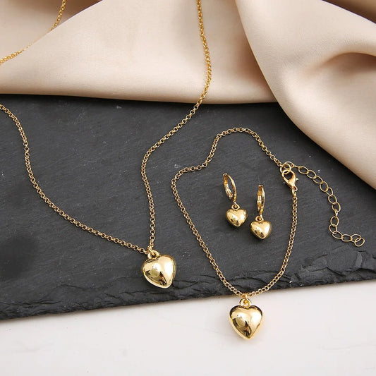 Women's Jewelry Set Gold Dainty Balloon Heart Necklace Bracelet Earrings - 2