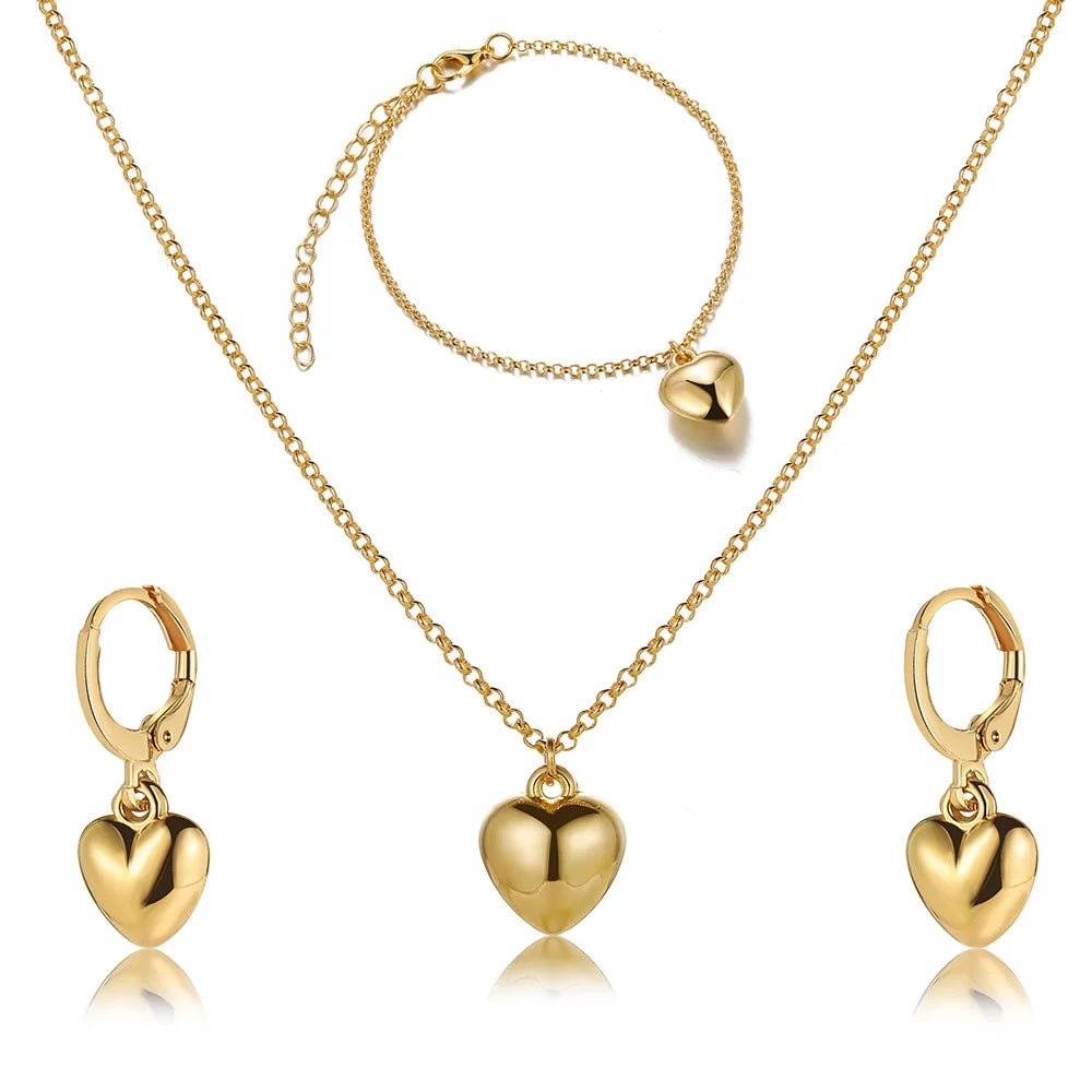 Women's Jewelry Set Gold Dainty Balloon Heart Necklace Bracelet Earrings - 7