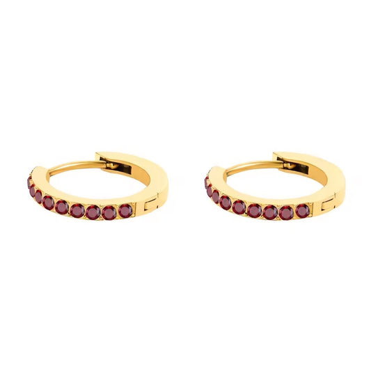 Women's Gold Hoop Earrings with Birthstone Stainless Steel Huggie Design - 1