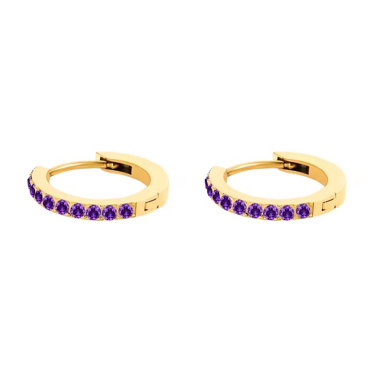 Women's Gold Hoop Earrings with Birthstone Stainless Steel Huggie Design - 16