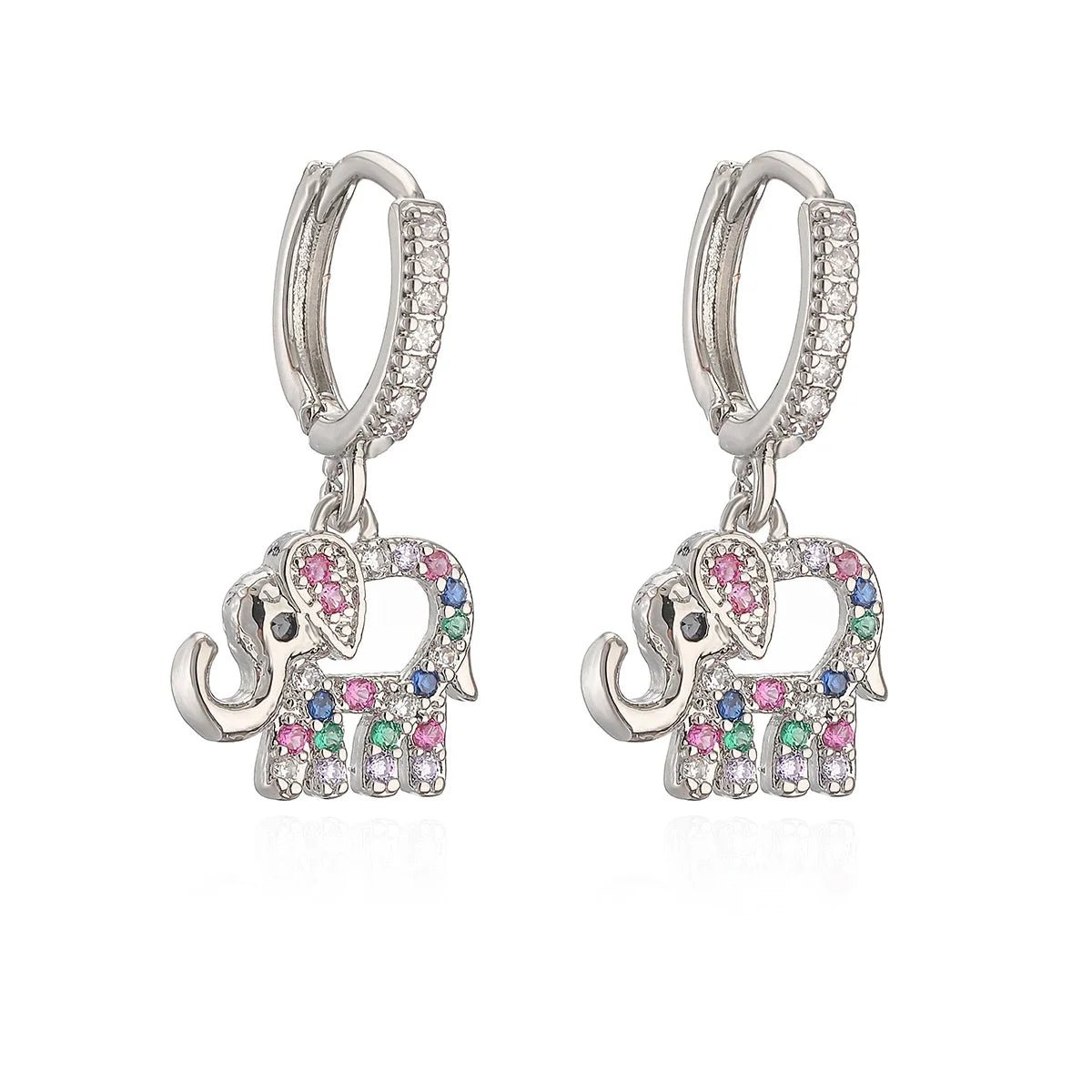 Women's Gold Earrings for Women Elephant Outline Stainless Steel with Colorful Diamonds - 4