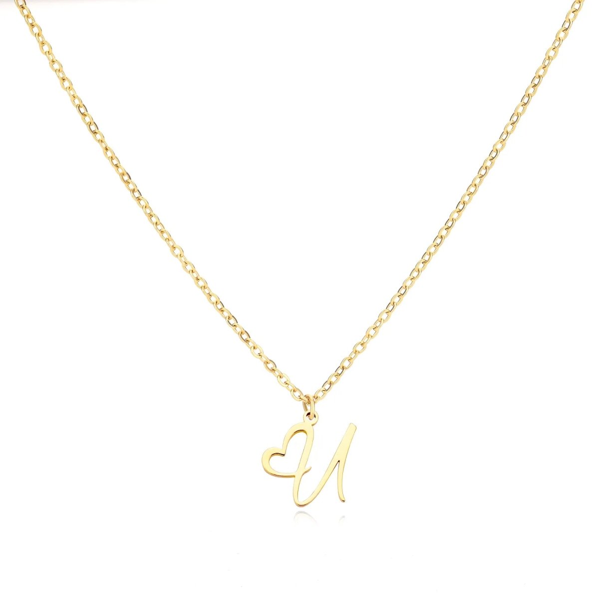 Dainty Gold Initial Necklace for Women – Personalized Heart-Shaped Stainless Steel Jewelry, 45cm 15