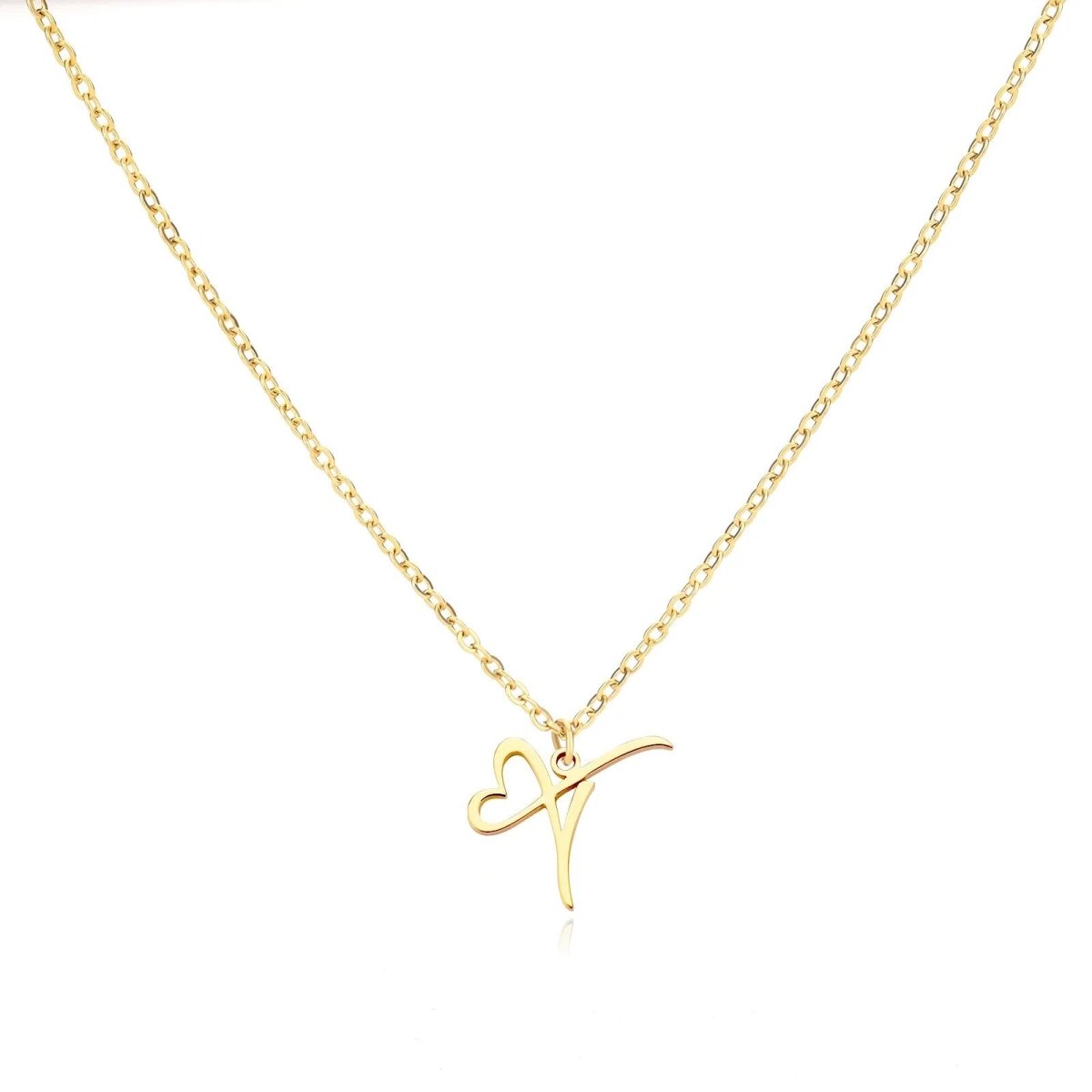 Dainty Gold Initial Necklace for Women – Personalized Heart-Shaped Stainless Steel Jewelry, 45cm 16