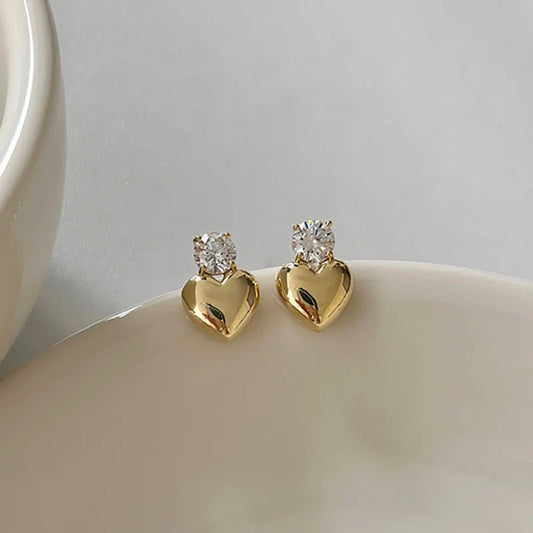 Dainty Heart Stud Earrings for Women with Diamond Accents – Gold and Silver Options, Elegant Design for Casual and Formal Wear 0
