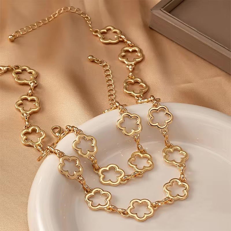 Women's Clover Jewelry Set Silver Stainless Steel Necklace and Earring Set - 8