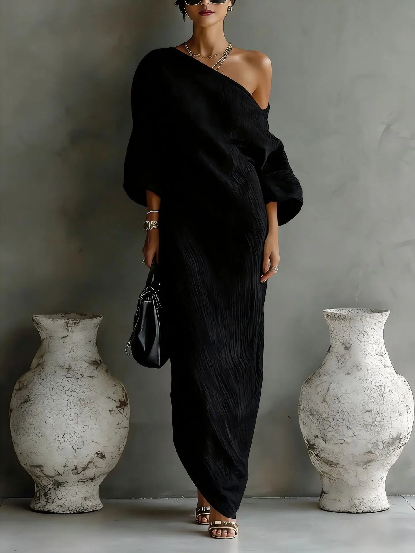 Women's Linen One-Shoulder Maxi Dress – studio view 7 | Hensley London