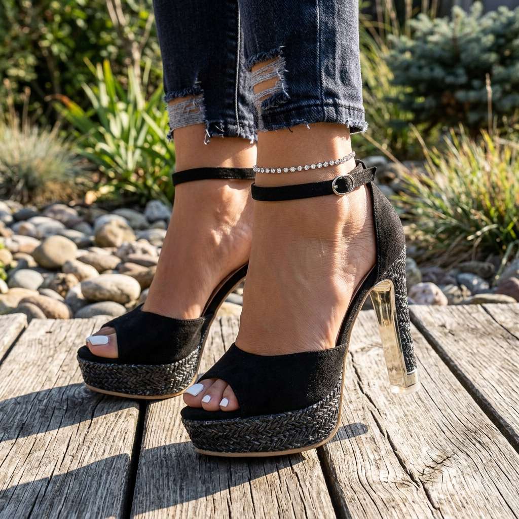 Women's Open-Toe Woven Block Heels in Woven – detail view | Hensley London