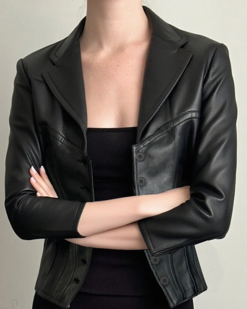 Dare Women's Slim-Fit Jacket | Cropped Leather with Notch Collar 4